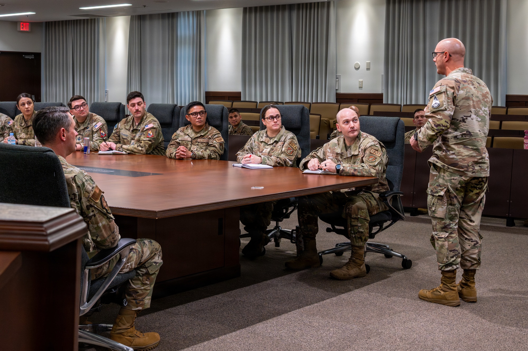 Chief Master Sgt. of the Space Force John Bentivegna speaks with senior noncommissioned officers of the 35th Fighter Wing during his visit at Misawa Air Base, Japan, June 10, 2026.