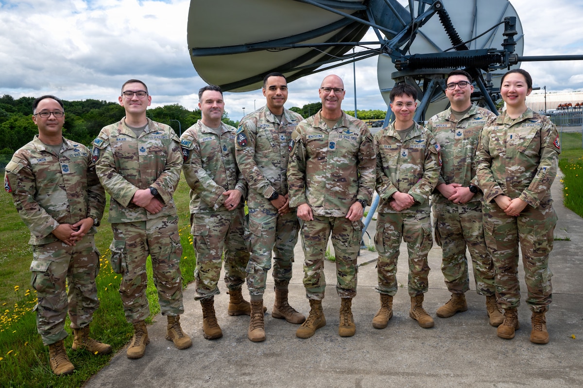 Chief Master Sgt. of the Space Force John Bentivegna poses for a group photo with Guardians assigned to the 5th Space Warning Squadron Detachment 4 during his visit at Misawa Air Base, Japan, June 10, 2026.