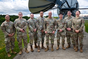 Chief Master Sgt. of the Space Force John Bentivegna poses for a group photo with Guardians assigned to the 5th Space Warning Squadron Detachment 4 during his visit at Misawa Air Base, Japan, June 10, 2026.