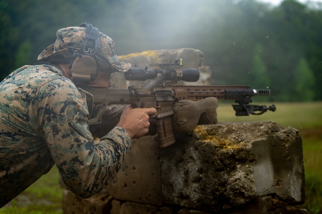U.S. Marine Corps 1st Lt. Lucas Figi, a competitor with the USMC Shooting Team, competes in the “Gas Gun” match of the 65th annual Interservice Rifle Competition at Weapons Training Battalion on Marine Corps Base Quantico, June 10, 2026. The ISRC consists of multiple disciplines of rifle competition including a High-Power 1,000 Aggregate match, a High-Power Long-Range match, a Quantified Performance, Gas Gun match and a Practical Competition Shooting League Action Carbine match. (U.S. Marine Corps photo by Cpl. Joshua Munsen)