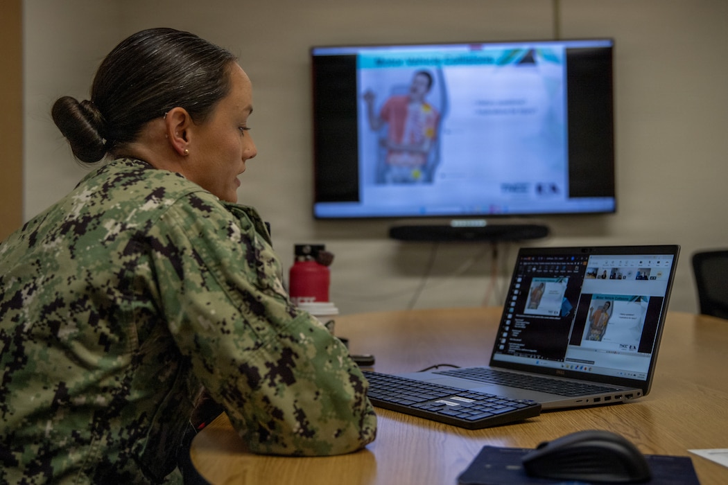 U.S. Navy Lt. Krista MacMurray, Trauma Nursing Core Course program director assigned to Navy Medicine Readiness and Training Command San Diego, gives instruction to students online during the launch of the pilot virtual TNCC program, at Naval Medical Center San Diego, June 10. The virtual format is designed to expand access to both student and instructor Navy nurses worldwide. NMRTC San Diego supports Navy and Marine Corps readiness by ensuring its medical forces are ready to deploy and provide medical support, ashore or at sea. (U.S. Navy photo by Mass Communication Specialist 3rd Class Jason Afable)