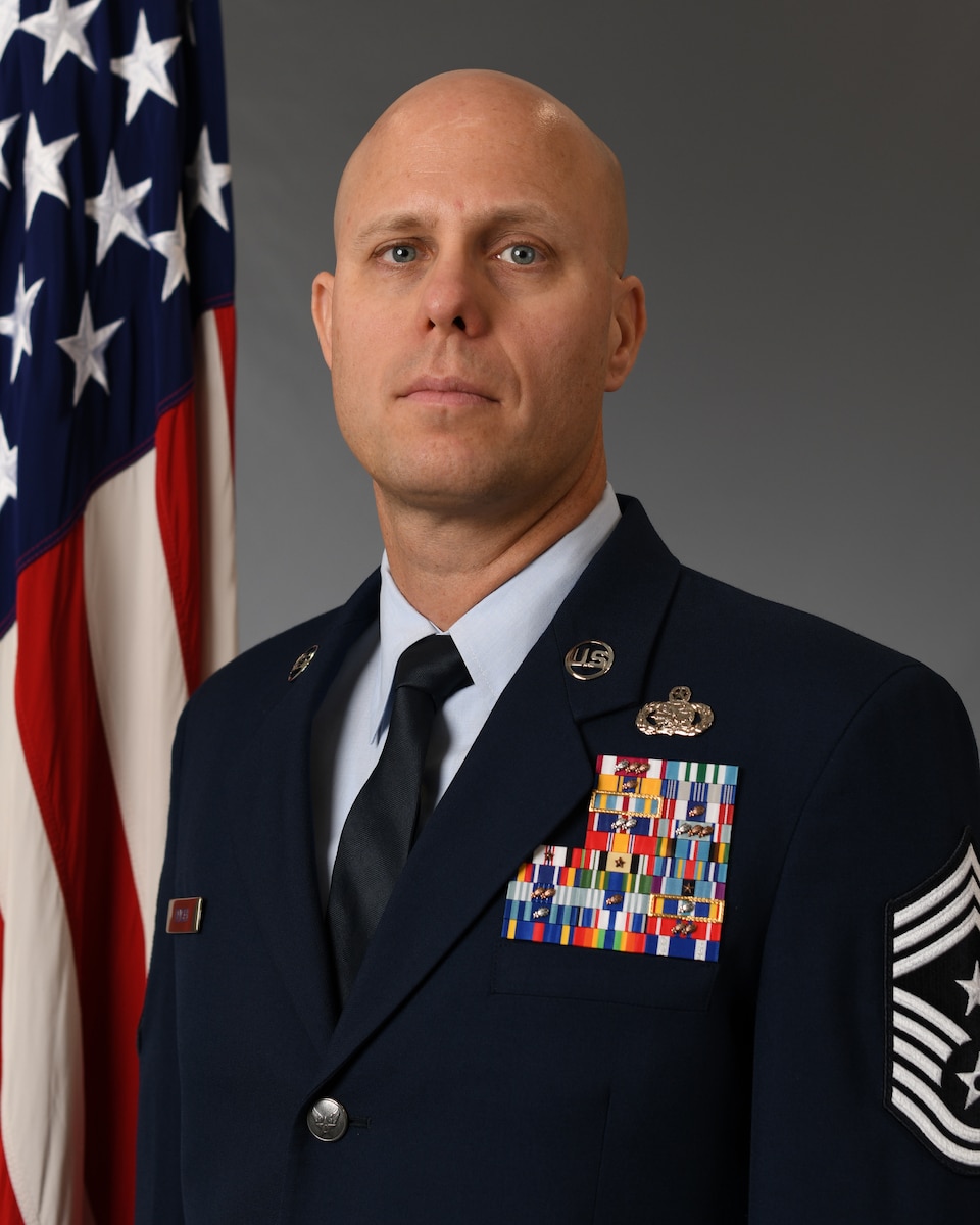 Official photo of Chief Master Sgt. Erik T. Bensen, 325th Fighter Wing command chief.