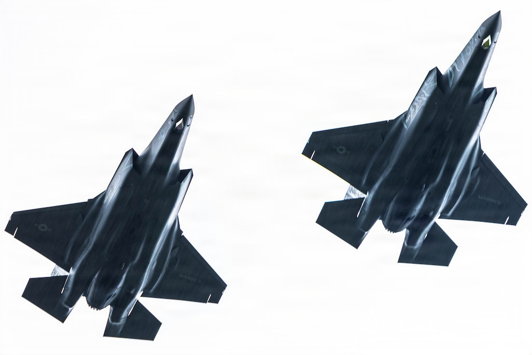 Two U.S. Marine Corps F-35B Lightning II aircraft with Marine Fighter Attack Squadron (VMFA) 224, Marine Aircraft Group 31, 2nd Marine Aircraft Wing, fly overhead during exercise Ramstein Flag 2026 in Tervo, Finland, June 10, 2026. The F-35 serves as a versatile asset in support of expeditionary and rapid deployment operations, displaying U.S. capabilities alongside NATO allies throughout RAFL26. RAFL26 is NATO’s premier multi-domain tactical exercise involving 19 nations and over 15 operational locations. The exercise provides realistic combat scenarios in complex environments and is designed to enhance the Alliance’s deterrence and collective defense. (U.S. Marine Corps photo by Cpl. Mya Seymour)