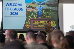 U.S. Air Force Col. Jason Guyette, 517th Training Group commander, gives opening remarks for the Cryptologic Language Analyst Convention at Defense Language Institute, Presidio of Monterey, Calif., May 13, 2026.