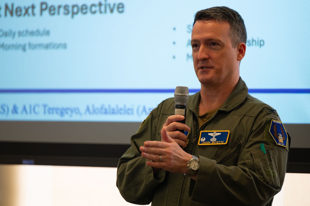U.S. Air Force Col. Jason Guyette, 517th Training Group commander, speaks at the Cryptologic Language Analyst Convention at Defense Language Institute, Presidio of Monterey, Calif., May 13, 2026. T