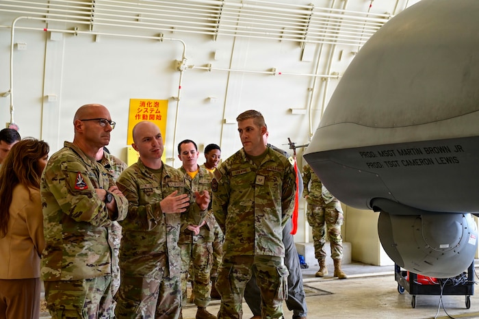 Chief Master Sgt. of the Space Force John Bentivegna observes Kadena's intelligence, surveillance and reconnaissance capabilities through an engagement with the 319th Expeditionary Reconnaissance Squadron. The engagement highlighted the critical role intelligence, surveillance and reconnaissance operations play in maintaining regional readiness and deterrence throughout the Indo-Pacific. (U.S. Air Force photo by Airman 1st Class Gracelyn Hess)