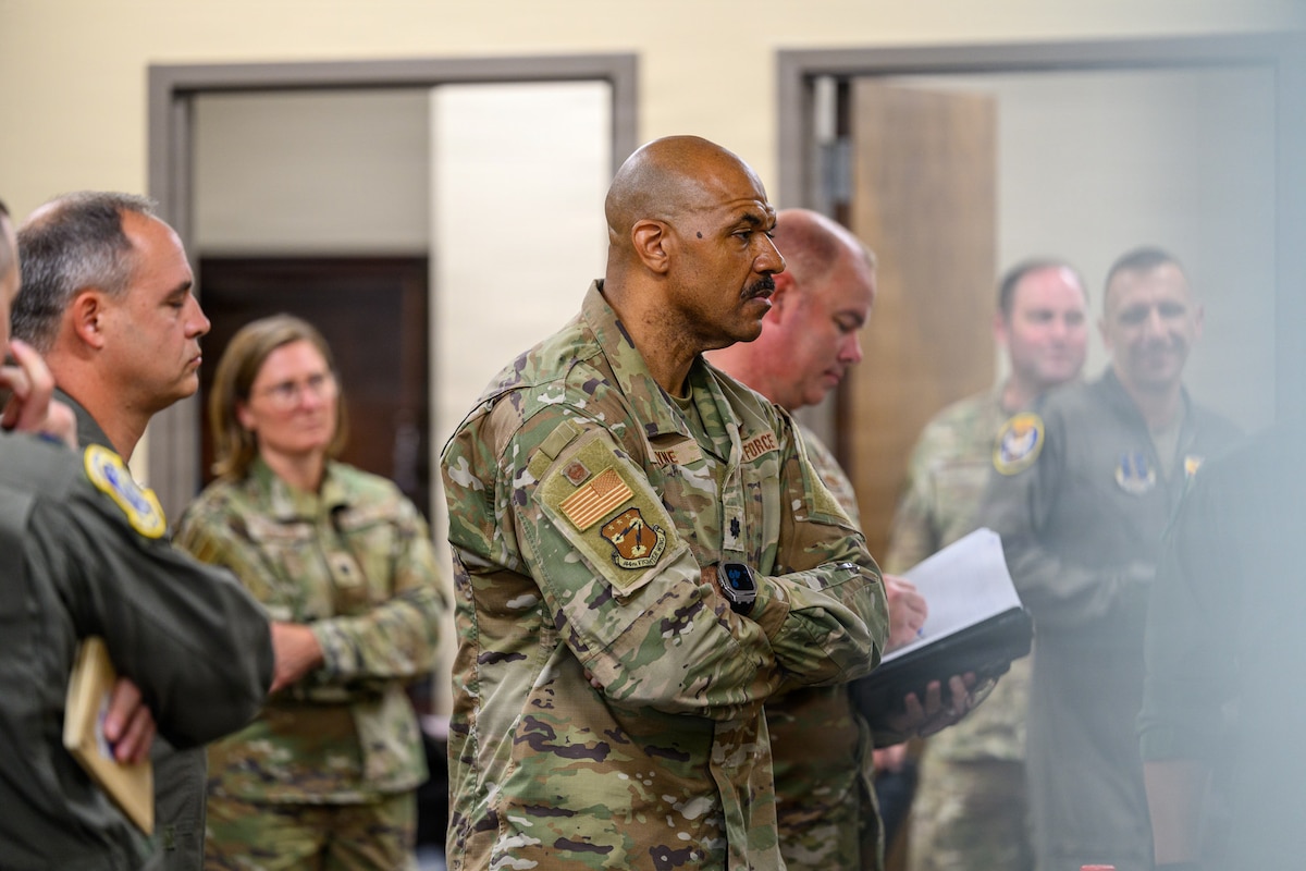 Brig. Gen. Succaro speaks to attendees during the Air Reserve Component Seminar at Air War College.