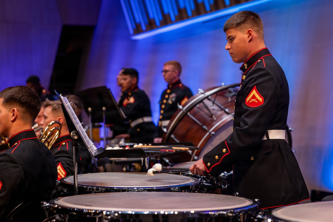 U.S. Marines with the 2nd Marine Division Band perform a concert for the community to highlight the close relationship between the French and the U.S., at Cité de la Musique et de la Danse de Soissons, France, May 21, 2026. The 2nd MARDIV band is performed at different locations around France as part of Memorial Day weekend and the commemoration of the 108th anniversary of the Battle of Belleau Wood, conducted to honor the legacy of service members who gave their lives in defense of the United States and European allies. (U.S. Marine Corps photo by Lance Cpl. Carla Perez Ramirez)