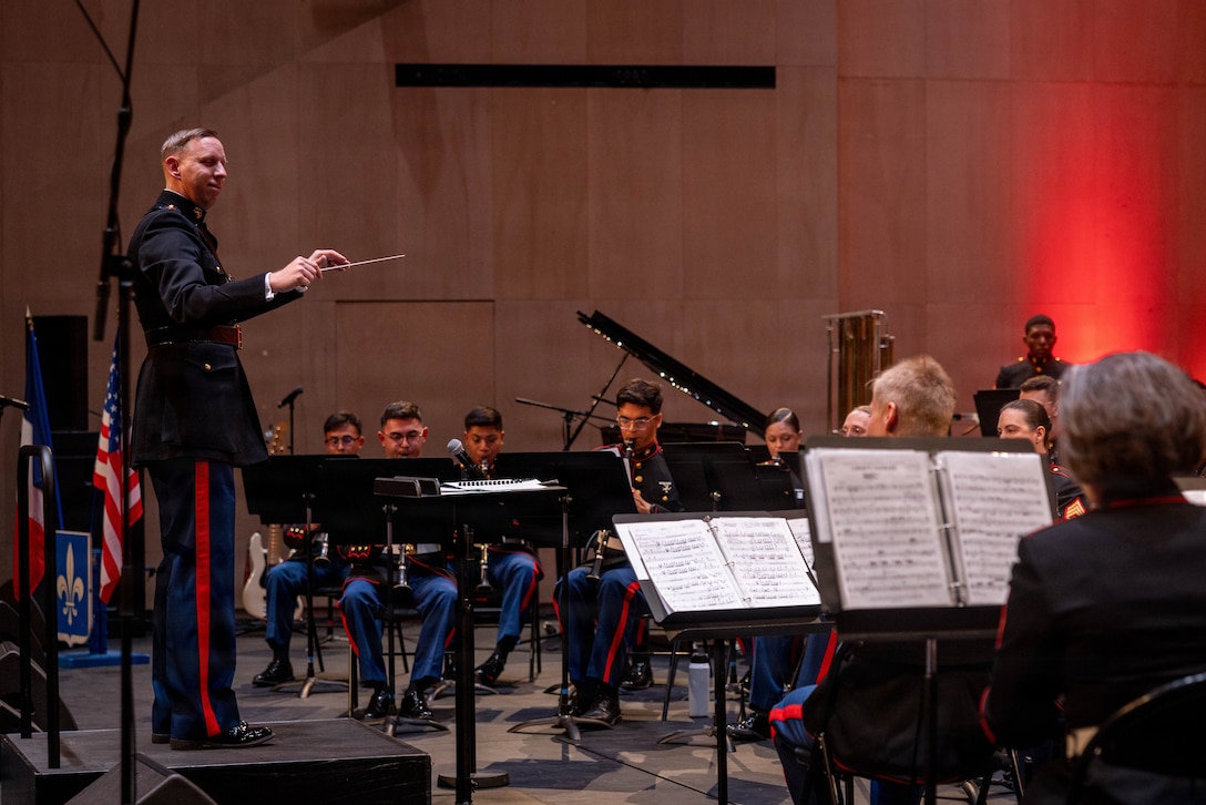 U.S. Marines with the 2nd Marine Division Band perform a concert for the community to highlight the close relationship between the French and the U.S., at Cité de la Musique et de la Danse de Soissons, France, May 21, 2026. The 2nd MARDIV band is performed at different locations around France as part of Memorial Day weekend and the commemoration of the 108th anniversary of the Battle of Belleau Wood, conducted to honor the legacy of service members who gave their lives in defense of the United States and European allies. (U.S. Marine Corps photo by Lance Cpl. Carla Perez Ramirez)