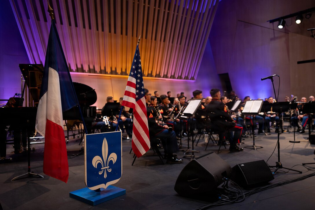 U.S. Marines with the 2nd Marine Division Band perform a concert for the community to highlight the close relationship between the French and the U.S., at Cité de la Musique et de la Danse de Soissons, France, May 21, 2026. The 2nd MARDIV band is performed at different locations around France as part of Memorial Day weekend and the commemoration of the 108th anniversary of the Battle of Belleau Wood, conducted to honor the legacy of service members who gave their lives in defense of the United States and European allies. (U.S. Marine Corps photo by Lance Cpl. Carla Perez Ramirez)