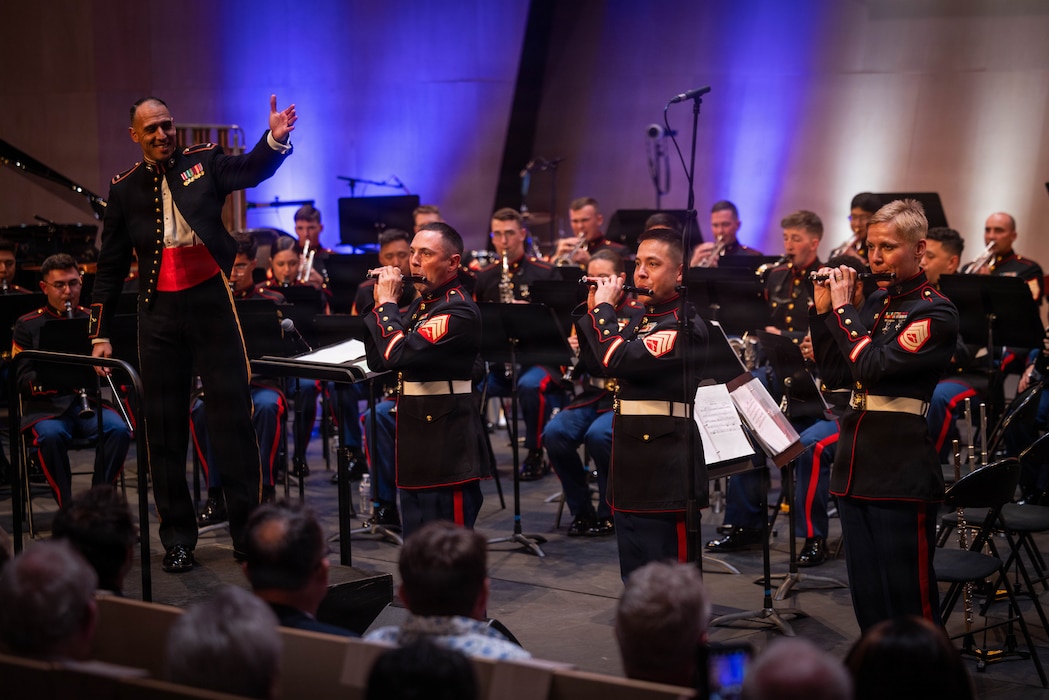 U.S. Marines with the 2nd Marine Division Band perform a concert for the community to highlight the close relationship between the French and the U.S., at Cité de la Musique et de la Danse de Soissons, France, May 21, 2026. The 2nd MARDIV band is performed at different locations around France as part of Memorial Day weekend and the commemoration of the 108th anniversary of the Battle of Belleau Wood, conducted to honor the legacy of service members who gave their lives in defense of the United States and European allies. (U.S. Marine Corps photo by Lance Cpl. Carla Perez Ramirez)