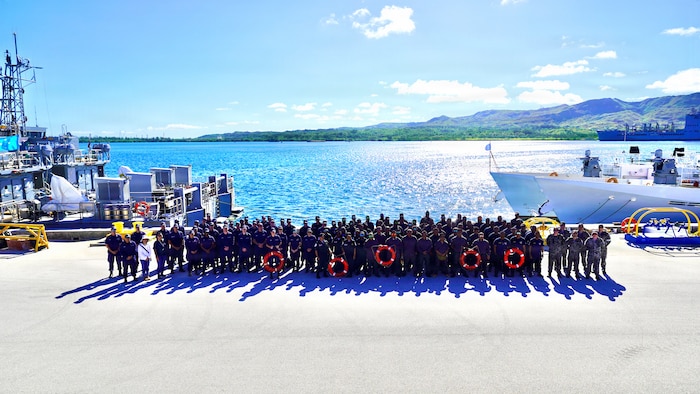 United States, Australia, and Pacific Island partners stand for a group photo in Apra Harbor, Guam, on June 5, 2026.