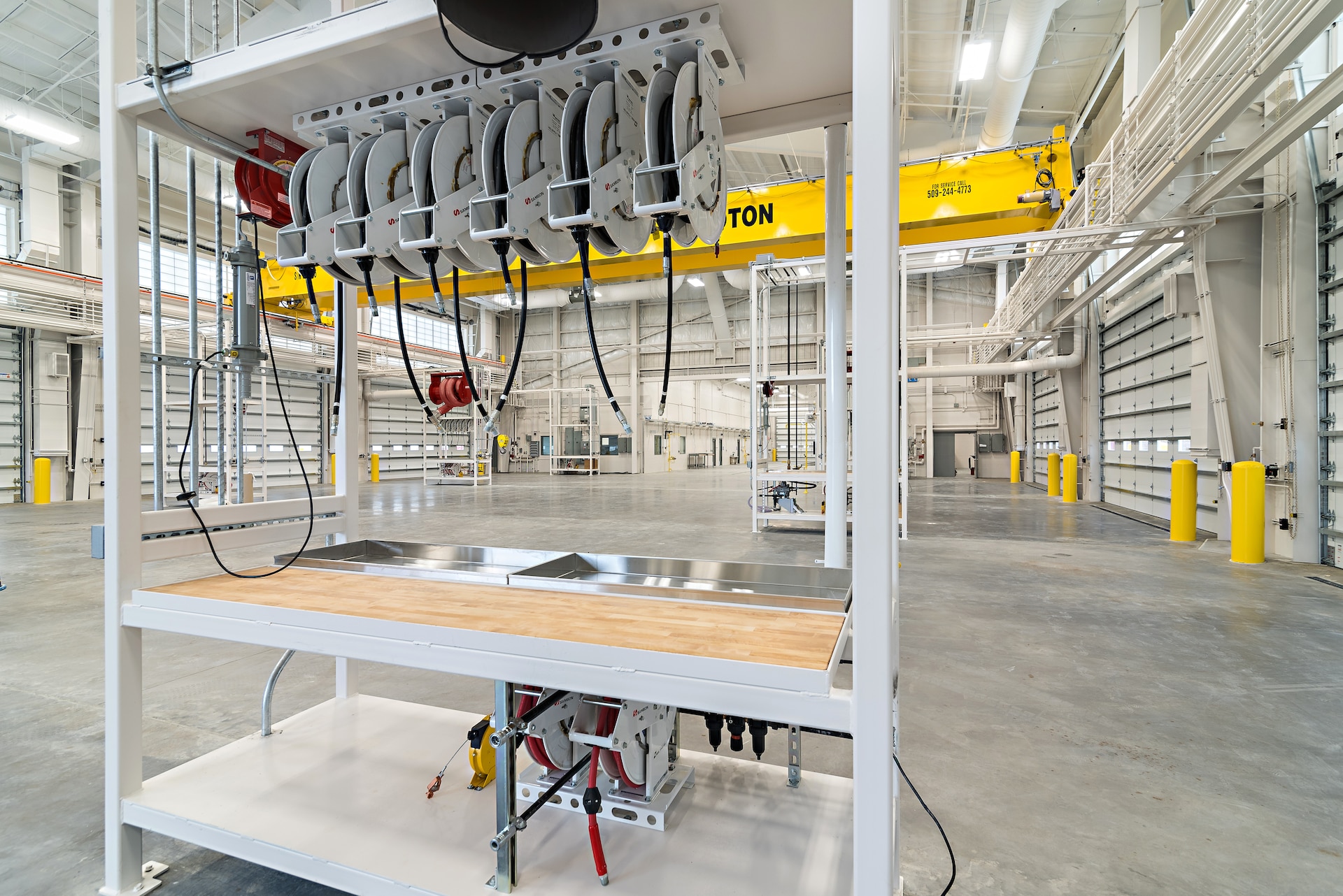 A look inside the maintenance bay at the U.S. Army Reserve’s $22 million, 29,000 square foot, state-of-the-art Tactical Equipment Maintenance Facility (TEMF) completed in 2023 at Yakima Training Center, WA. The TEMF was one of three decade-long construction projects between the Army Reserve Installation Management Directorate, the 88th Readiness Division, and U.S. Army Corps of Engineers.