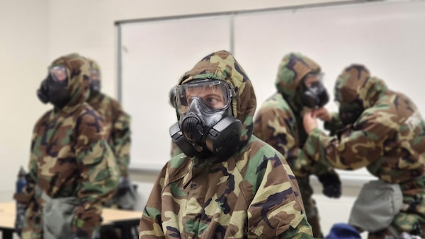 U.S. Coast Guard Academy cadets conduct chemical, biological, radiological, and nuclear (CBRN) incident training, May 2026 (U.S. Coast Guard photo courtesy of Chief Petty Officer Miguel Longoria).