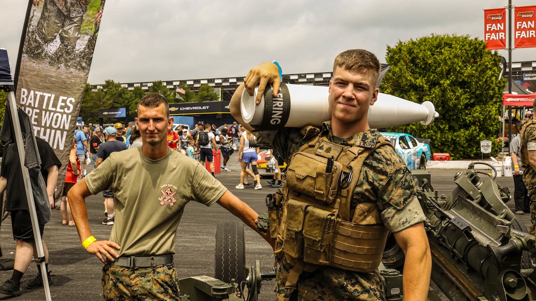 Marines from Recruiting Station Harrisburg and India Battery 3rd Battalion, 14th Marines out of Allentown, Pennsylvania. attended swear in ceremony at Pocono Raceway at Long Pond, Pennsylvania June 14, 2026. New Poolees from all branches had the opportunity to swear in and watch the race. The Pennsylvania Poconos Raceway is where NASCAR races are held in the Northeastern region. (U.S. Marine Corps photo by Sgt. Marcel Gorka)