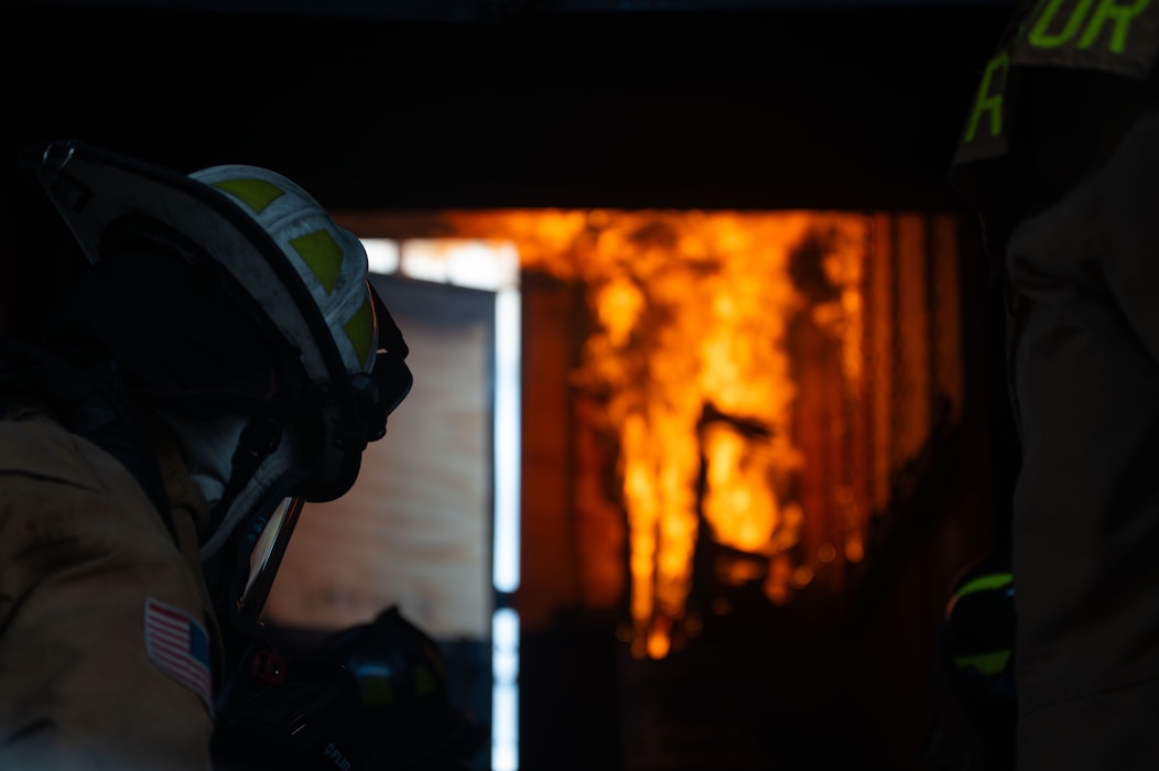 U.S. Air Force firefighters participate in an emergency response exercise at the Louis F. Garland Department of War Fire Academy, Goodfellow Air Force Base, Texas, June 10, 2026.