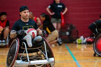 Retired U.S. Army Spc. JP Lane participates in Team Army wheelchair rugby drills during a training session at the Jimmy Brought Fitness Center, Joint Base San Antonio-Fort Sam Houston, Texas, June 9, 2026.