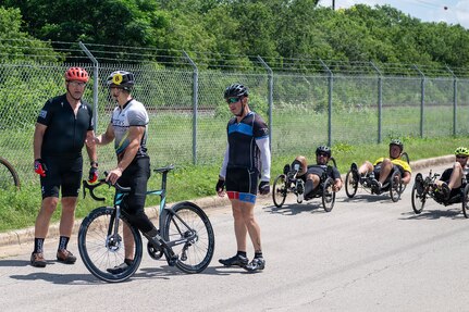 Team Army competitors prepare for a cycling training event during a Warrior Games practice session at Joint Base San Antonio–Fort Sam Houston, Texas, June 10, 2026.