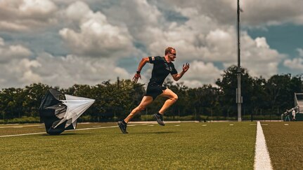 U.S. Army Chief Warrant Officer 3 Cody Edgerton participates in track training at the 2026 Warrior Games Training Camp in San Antonio, Texas, June 9, 2026.