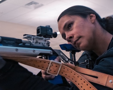 U.S. Army Staff Sgt. Mercedes Rangel participates in a precision air rifle training session in preparation for the 2026 Warrior Games in San Antonio, Texas, June 12, 2026.