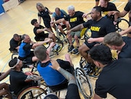 Team Army competitors participate in wheelchair basketball training for the 2026 Warrior Games in San Antonio, Texas, June 10, 2026.