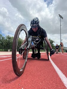 U.S. Army Lt. Jani Merritt participates in hand cycling training for the 2026 Warrior Games in San Antonio, Texas, June 10, 2026.