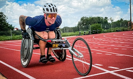 U.S. Army Staff Sgt. Justin Callison participates in handcycling training for the 2026 Warrior Games in San Antonio, Texas, June 9, 2026.