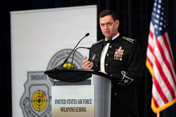 Gen. Chance Saltzman speaks at a podium.