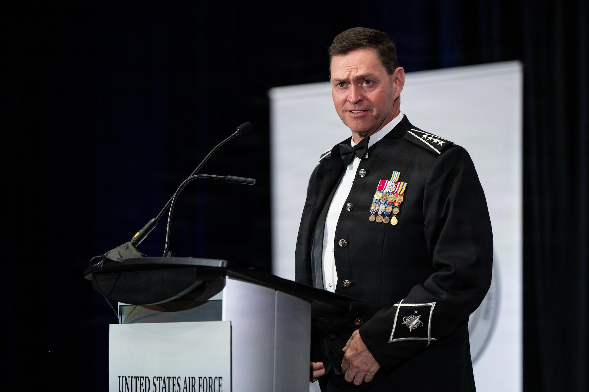 Gen. Chance Saltzman speaks at a podium.