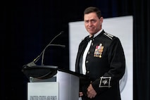 Gen. Chance Saltzman speaks at a podium.
