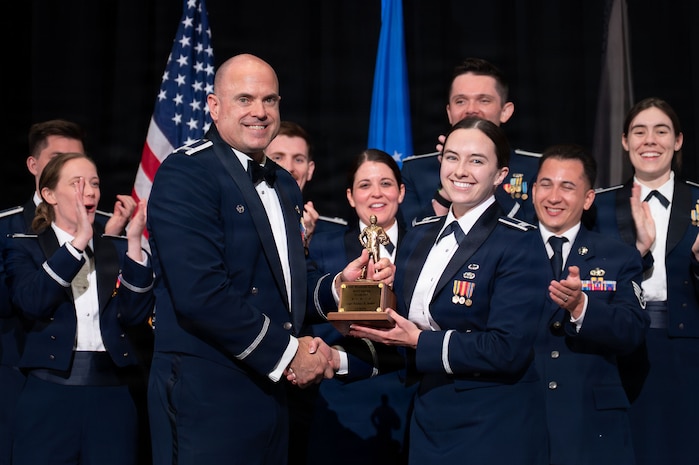 Capt. Rachael Solarz receives an award.