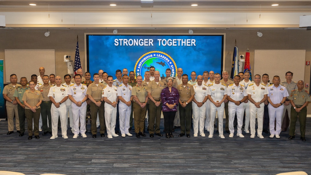Senior leaders from across the Indo-Pacific pose for a group photo during the opening ceremony of the Pacific Amphibious Leaders Symposium 2026 in Honolulu, Hawaii, June 16, 2026. Bringing together experts and leaders from across the Indo-Pacific, PALS fosters collaboration among allied and partner amphibious and maritime forces to share knowledge and recent operational insights. This year was the 12th iteration of the symposium and hosted senior leaders from 25 participating nations who are committed to a free and open Indo-Pacific, with the objective of strengthening and developing regional relationships. (U.S. Marine Corps photo by Lance Cpl. Moses S. Lopez Franco)
