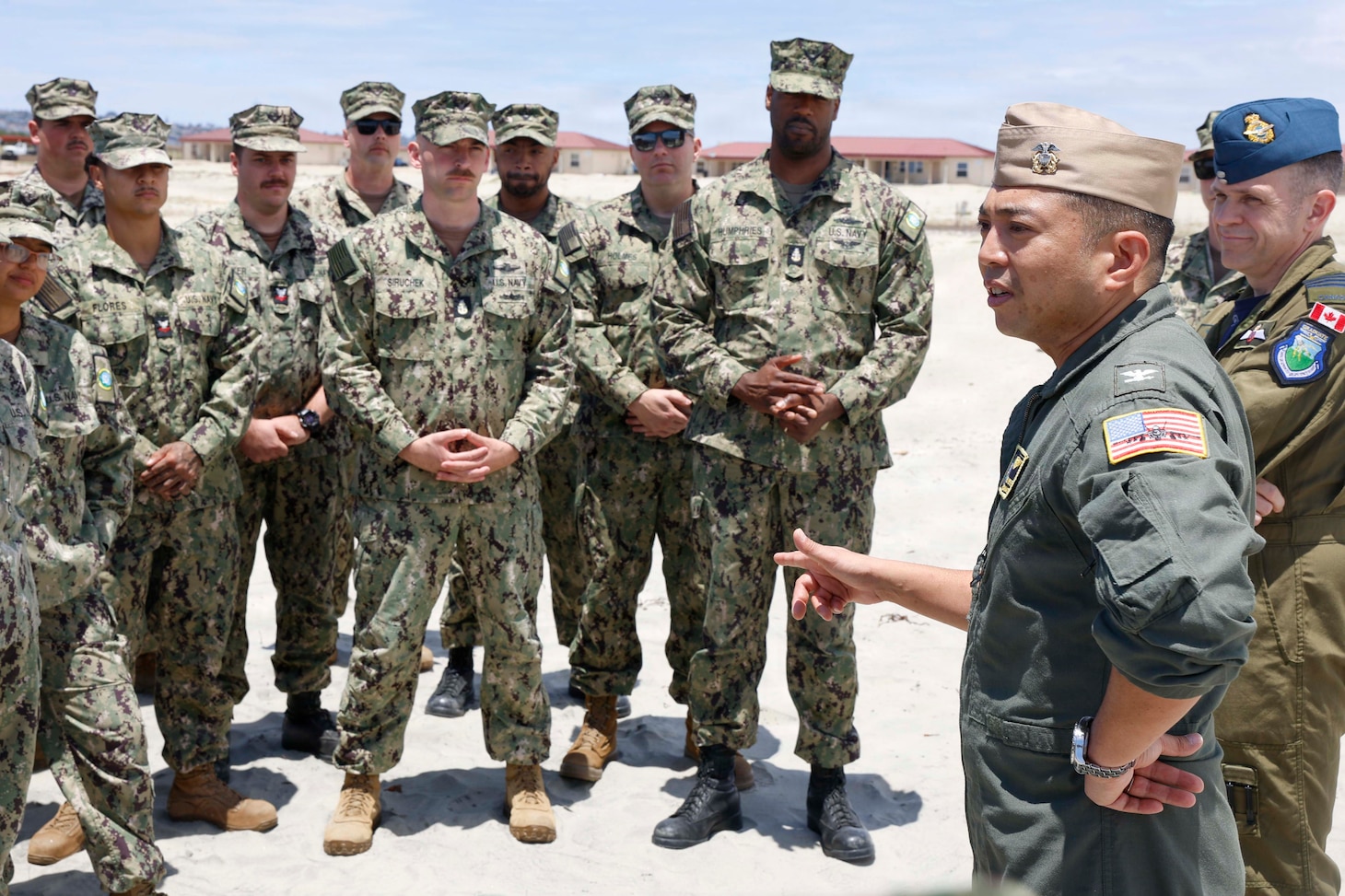 NAVAL AIR STATION NORTH ISLAND, Calif. (May 26, 2026) – Capt. Robert Reyes, mission commander of Pacific Partnership 2026, speaks to Sailors assigned to the mission during an all-hands call on Naval Air Station North Island, May 26, 2026.