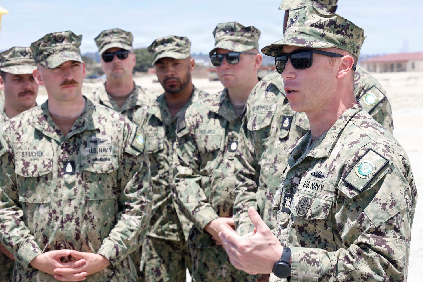 NAVAL AIR STATION NORTH ISLAND, Calif. (May 26, 2026) – Command Master Chief Eric Zimmerman, senior enlisted leader of Pacific Partnership 2026, speaks to Sailors assigned to the mission during an all-hands call on Naval Air Station North Island, May 26, 2026.