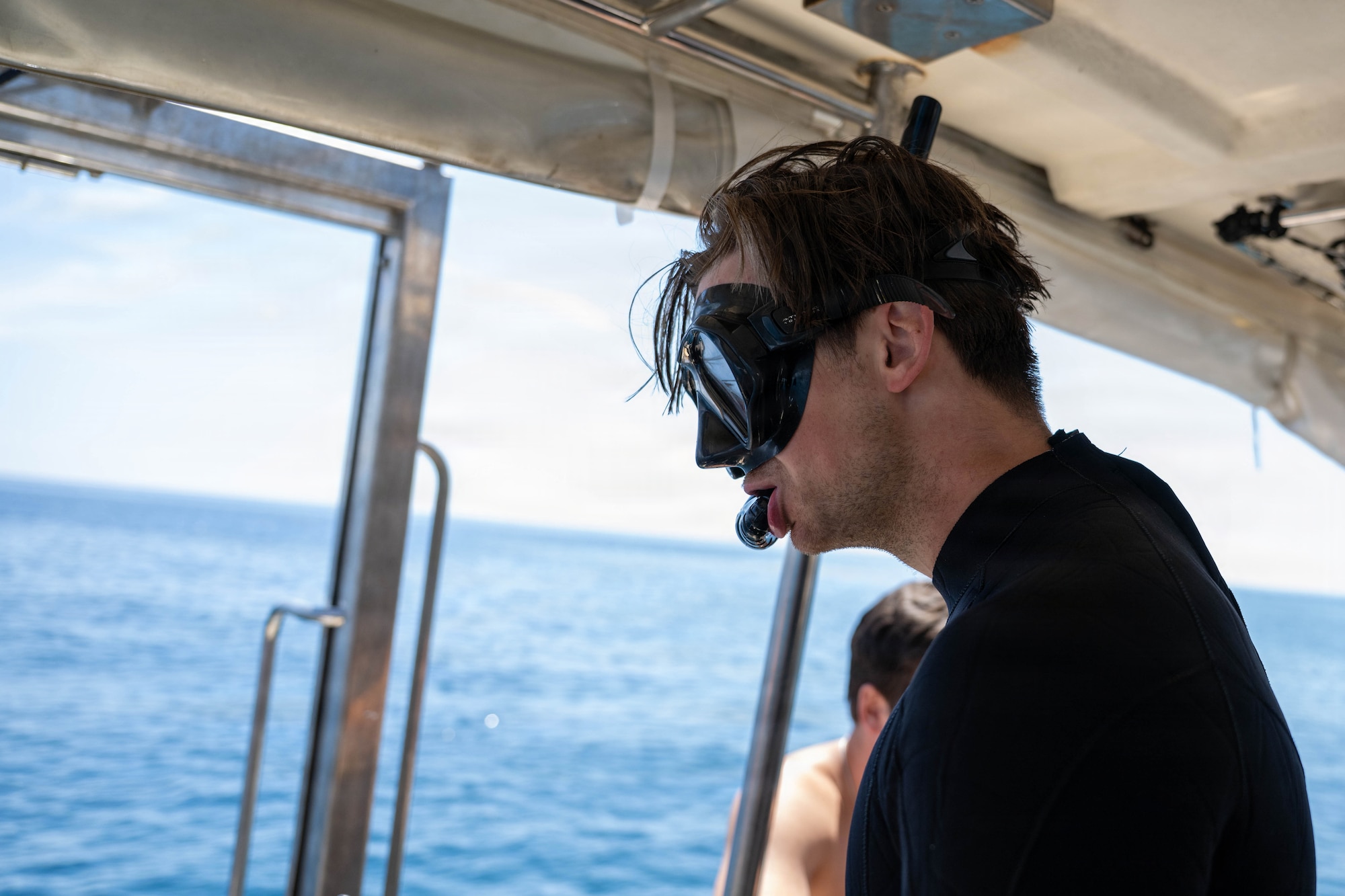 A U.S. Air Force pararescueman assigned to the 57th Rescue Squadron conducts final pre-dive preparations aboard a charter dive boat in Medulin, Croatia, June 9, 2026.