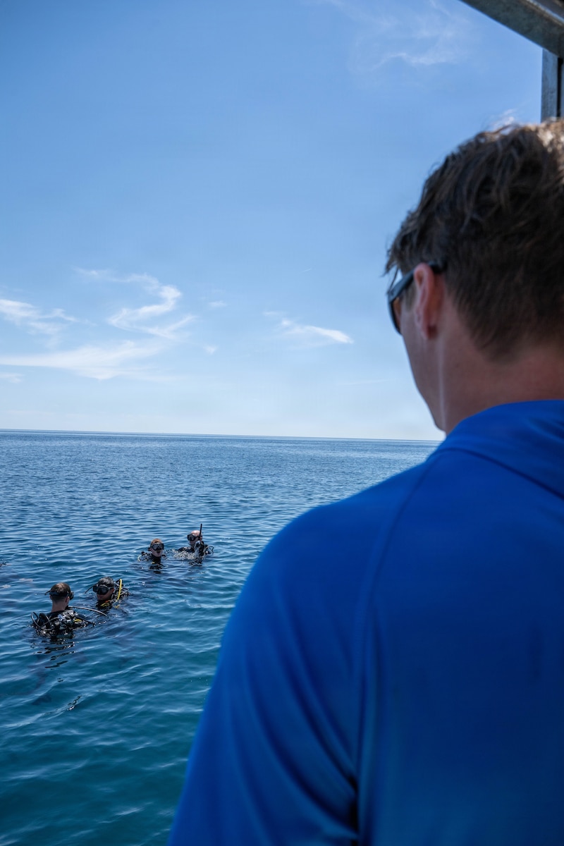 U.S. Air Force pararescuemen assigned to the 57th Rescue Squadron pararescueman, oversee pre-dive procedures before a training dive in Medulin, Croatia,June 9, 2026.
