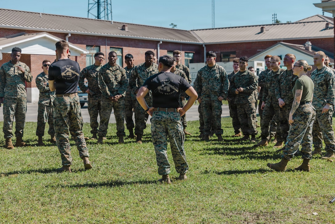 U.S. Marines with 2nd Network Battalion, Marine Corps Cyberspace Operations Group, Marine Corps Forces Cyberspace Command, listen to a safety brief during 2nd Network Battalion’s 5th birthday celebration at Marine Corps Base Camp Lejeune, North Carolina, June 4, 2026. 2nd Network Battalion was activated on June 3, 2021, to ensure the operation of a resilient network that enables mission execution in the face of persistent cyber threats. (U.S. Marine Corps photo by Cpl Daniela Chicas Torres)