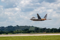 An F-22 Raptor from the Virginia Air National Guard’s 192nd Fighter Wing flies alongside a Finnish Air Force F-35 Lightning II at Ebbing Air National Guard Base, Arkansas, June 16, 2026.