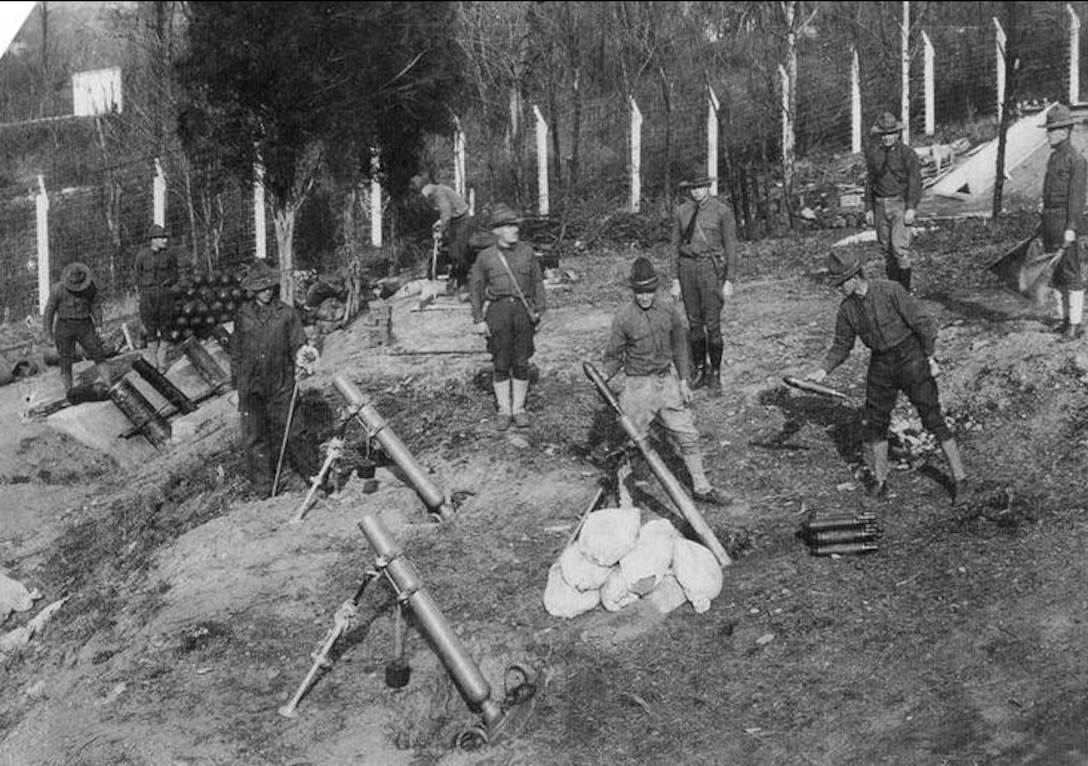 Soldiers train at the American University Experiment Station during World War I. The American University Experiment Station was closed after World War I and its historic boundaries are included within the Spring Valley Formerly Used Defense Site where the U.S. Army Corps of Engineers is carrying out cleanup efforts to remove potential hazards that may remain stemming from past military activity. (Courtesy Photo)
