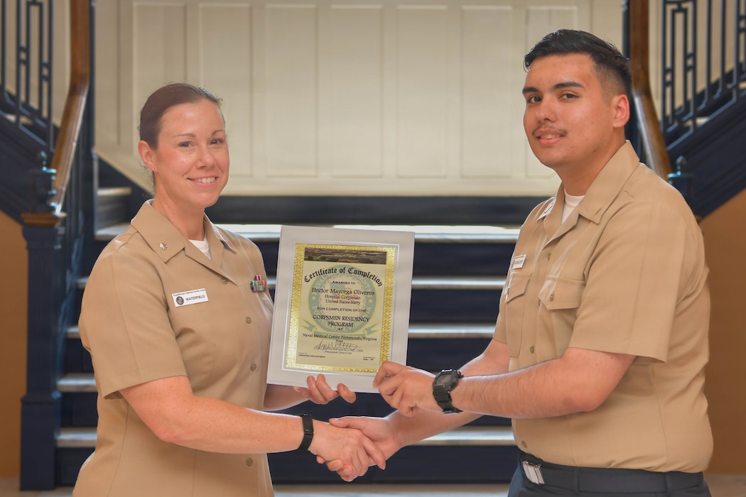 PORTSMOUTH, Va. (June 12, 2026) Corpsmen graduate from the Hospital Corpsman Residency Program (HMRP) at Naval Medical Center Portsmouth, June 12, 2026. NMRTC Portsmouth is the premier readiness and training platform that provides superior medical training for military medical service members at NMCP, the U.S. military’s oldest, continuously operating military hospital since 1830. (U.S. Navy photo by Mass Communication Specialist 1st Class Michael Botts)