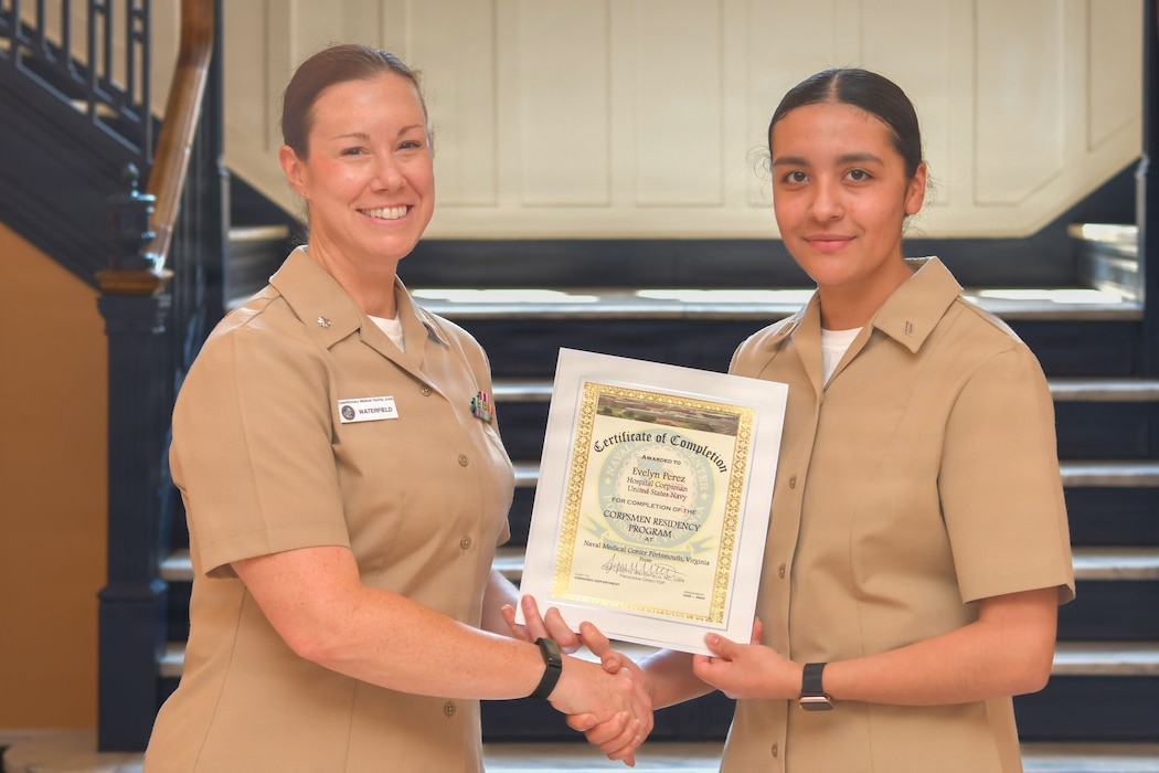 PORTSMOUTH, Va. (June 12, 2026) Corpsmen graduate from the Hospital Corpsman Residency Program (HMRP) at Naval Medical Center Portsmouth, June 12, 2026. NMRTC Portsmouth is the premier readiness and training platform that provides superior medical training for military medical service members at NMCP, the U.S. military’s oldest, continuously operating military hospital since 1830. (U.S. Navy photo by Mass Communication Specialist 1st Class Michael Botts)