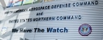 Sign at the entrance to North American Aerospace Defense Command and United States Northern Command at Peterson Space Force Base, Colorado Springs, Colorado.