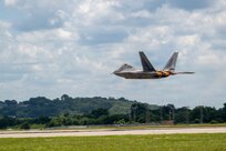 An F-22 Raptor from the Virginia Air National Guard’s 192nd Fighter Wing flies alongside a Finnish Air Force F-35 Lightning II at Ebbing Air National Guard Base, Arkansas, June 16, 2026.