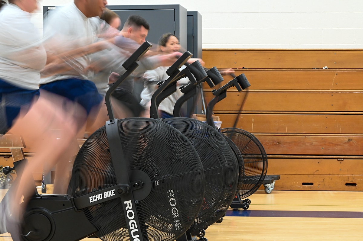 Image of Airmen and Guardians training on bikes.