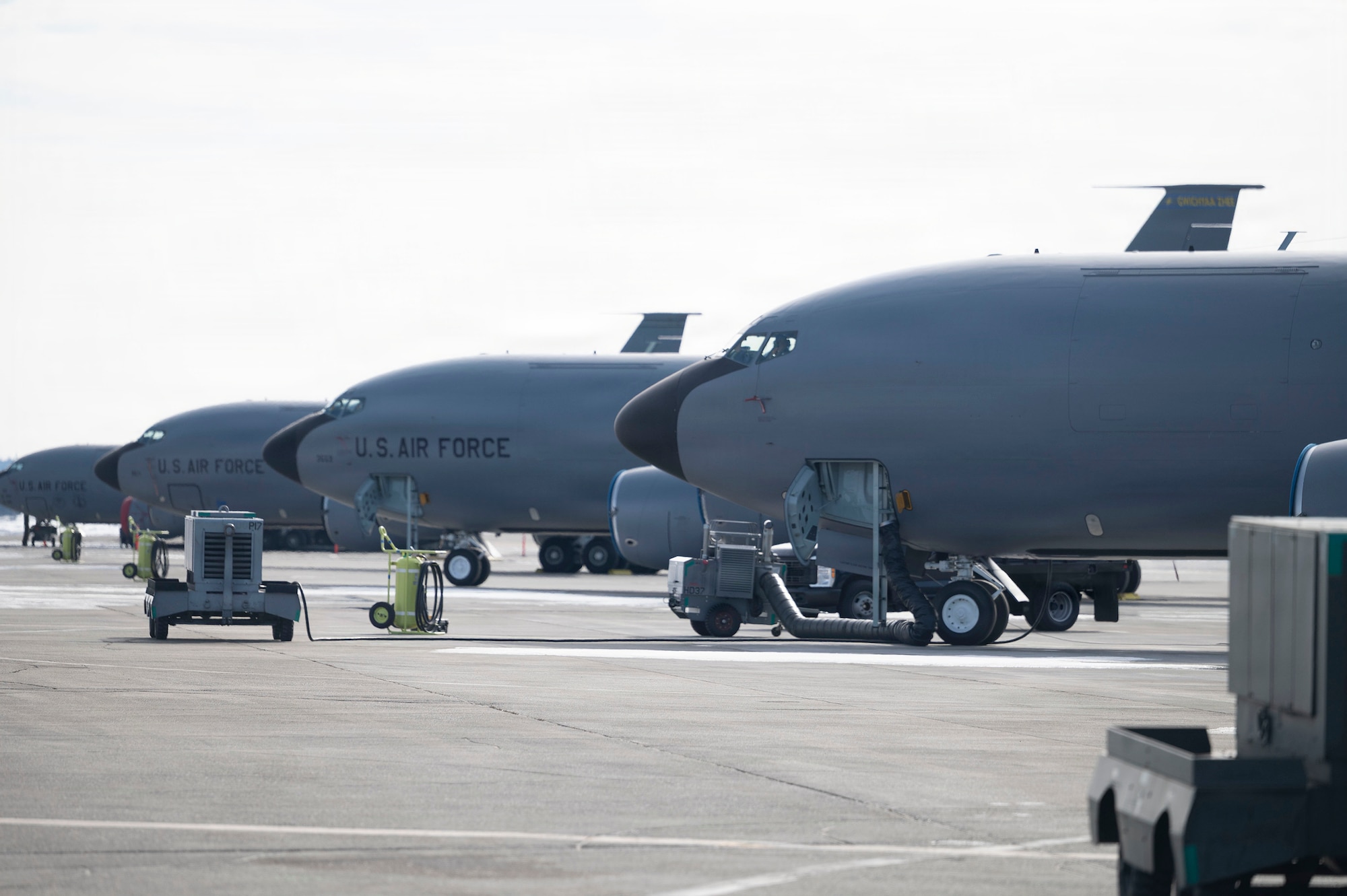 Alaska Air National Guard’s newest KC-135 Stratotankers assigned to the 168th Wing stand ready for the nation’s air refueling mission on the flightline at Eielson Air Force Base, Alaska, alongside the 168th Wing’s current fleet of the wing’s “Polar Bear” KC-135s, April 6, 2026.