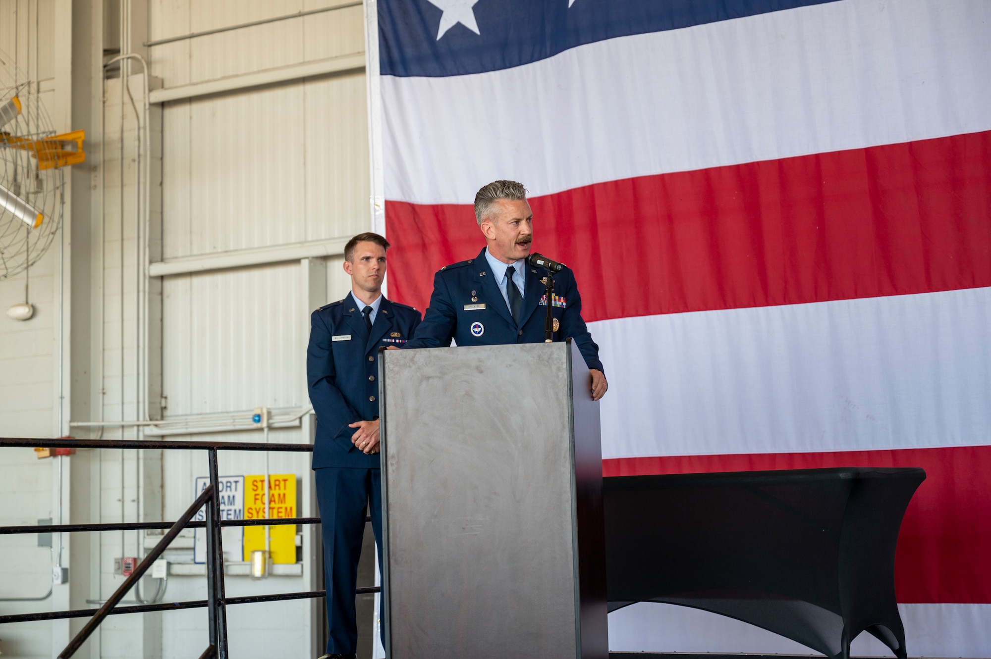 U.S. Air Force Col. Keagan McLeese, 9th Reconnaissance Wing commander, gives remarks during the 9th RW change of command ceremony at Beale Air Force Base, California, June 17, 2026.