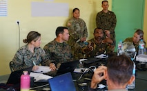 Papua New Guinea Defence Force Maj. Danny Orim, deputy commander of the PRG, and Marines with 4th Civil Affairs Group, participate in a joint key leader engagement during exercise MARARA26 in Makemo, French Polynesia June 11, 2026.