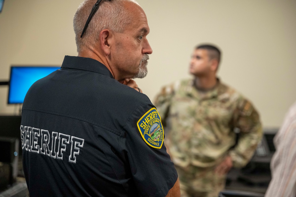 McConnell Air Force Base hosts local and federal effort to coordinate counter small unmanned aircraft systems, 9 June, 2026. Security Forces Airmen partnered with local law enforcement, Federal Bureau of Investigations, Office of Special Investigations, and Federal Aviation Administration officials to discuss capabilities and integrate response and reporting policies between agencies.