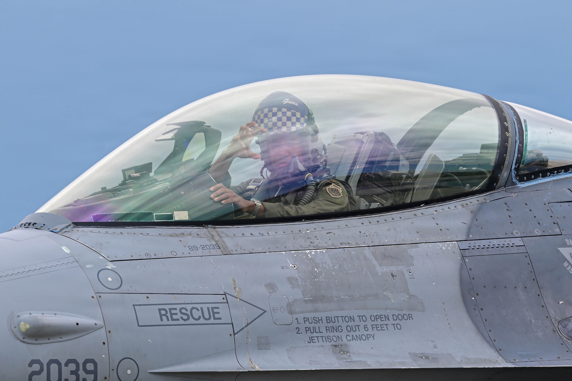 U.S. Air Force Maj. Andre Golson, 31st Operations Support Squadron weapons and tactics chief, taxis his F-16 Fighting Falcon to its parking spot following his final flight at Aviano Air Base, Italy, June 3, 2026.