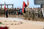 U.S. Army National Guard Soldiers assigned to the 29th Infantry Division participate in a ceremony honoring the Bedford Boys June 6, 2026 at Omaha Beach in Vierville-sur-Mer, France. On June 6, 1944, D-Day, 29th ID Soldiers assigned to Alpha Company, 116th Infantry Regiment, from the small community of Bedford, Virginia, were among the first to land on Omaha Beach at 6:30 a.m. That morning on the beach, 19 men from Alpha Company  - the Bedford Boys - died, the largest per capita loss suffered by any American town. 

More than 600 U.S. service members, including 30 from the 29th ID, are in Normandy to commemorate the 82nd anniversary of the D-Day landings. During the ceremony, Gen. Steven S. Nordhaus, chief of the National Guard Bureau, while Maj. Gen. Joseph A. DiNonno, a former commanding general of the 29th Infantry Division, served as a keynote speaker. (U.S. Army National Guard photo by Sgt. 1st Class Terra C. Gatti)